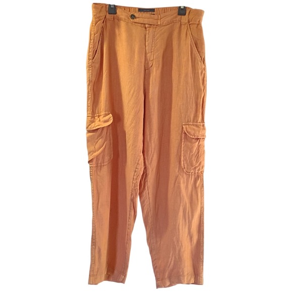 Rachel Rachel Roy Pants Womens Medium Orange 100% Linen Cargo Elastic  Waist - Picture 3 of 10